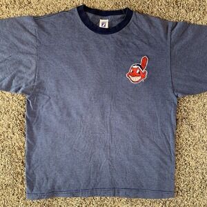 Vintage 90s Cleveland Indians Shirt Mens Medium Blue Logo 7 Chief Wahoo MLB